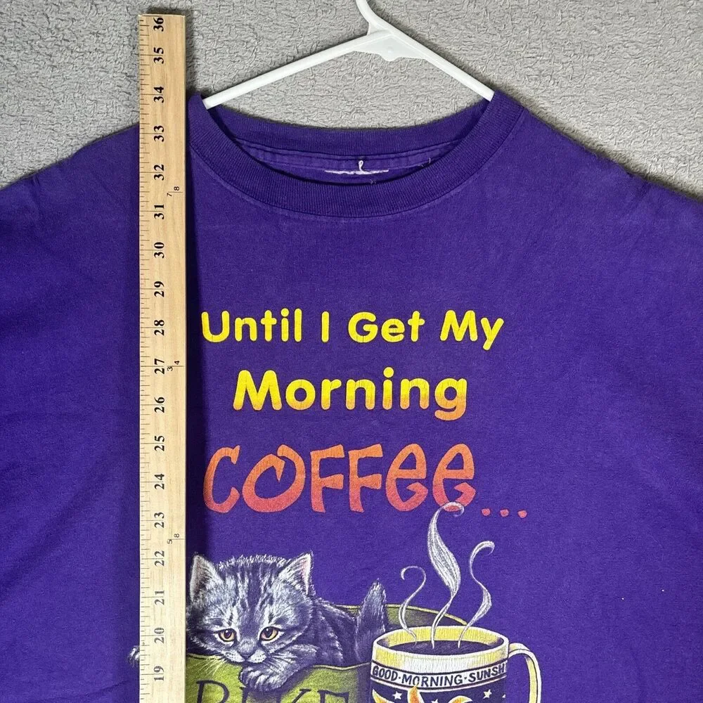 Oversized Women’s T Shirt Pajama‎ Shirt W/ Funny Graphic Cats And Coffee Sz L-XL